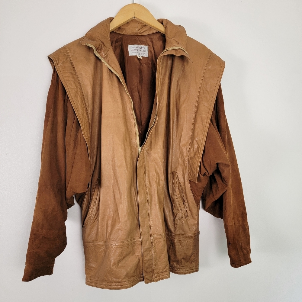 Vintage Brown Soft Leather & Suede Jacket Liz Roberts Robert Elliot M